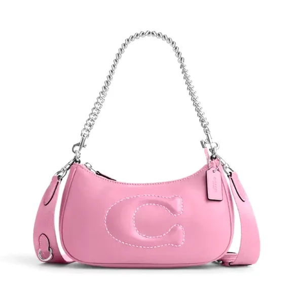 バッグ COACH Hobo Signature One Shoulder Pink COACH Y2K Signature Soft Clip Hobo - Pink Jacquard Leather